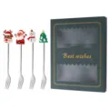Weihnachten Edelstahl Löffel Gabel Set mit süßen Cartoon Puppen Geschenkbox Verpackung. - Gabel / 4-teilig (Grüne Glücksbox) / Silber
