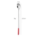 Long handled stainless steel spoon with red handle, durable kitchen tableware tool. - Long Red Silver