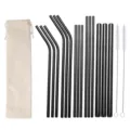 Set de pajitas de acero inoxidable con bolsa de almacenamiento y cepillos, pajitas de metal. - Bolsa Blanca + Juego de 17 Piezas / Juego de 17 piezas / Negro