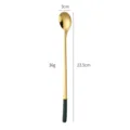 Long handle 304 stainless steel gold spoon with green end, 23.5cm coffee dessert spoon. - Long Green Gold