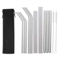 Set de pajitas de acero inoxidable reutilizables pajitas de metal con bolsa y cepillo de limpieza - Bolsa Negra + Juego de 17 Piezas / Juego de 17 piezas / Plateado