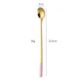 Long handle stainless steel mixing spoon, luxury golden finish with pink handle, 23.5cm length. - Long Gold