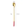 Long handled 304 stainless steel spoon with red end, ideal for ice tea, coffee and honey. - Long Red Gold