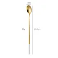 Long handled gold spoon with white handle, stainless steel coffee mixing spoon, 23.5cm. - Long Style White Gold