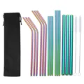 Juego de pajitas de acero inoxidable arcoiris con bolsa, pajitas de metal reutilizables - Bolsa Negra + Juego de 17 Piezas / Juego de 17 piezas / Blanco AB
