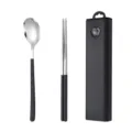 Juego de cubiertos portátil de acero inoxidable con cuchara, palillos y caja de almacenamiento. - Juego de 2 piezas de cuchara y palillos negro caballero
