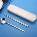 304 Edelstahl Löffel und Stäbchen Set Tragbare Besteckbox für Schule und Reisen - 2-teilige Löffel- und Essstäbchen-Sets / Naturfarben