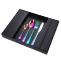 Coffret de couverts en acier inoxydable arc-en-ciel couteau fourchette cuillère dîner - Ensemble de 24 pièces arc-en-ciel
