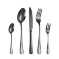 Premium 5-piece black stainless steel flatware set, modern elegant kitchen dinnerware. - Five-Piece Set / Black