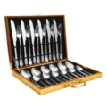 Roestvrijstalen bestekset 24 stuks gouden geschenkdoos mes vork lepel keuken servies set - Zilver