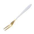 Stainless steel fruit fork with white handle and gold tine modern dessert cake fork. - Fork / Platinum