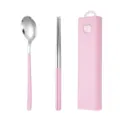 Juego de cubiertos portátil de acero inoxidable cuchara y palillos rosa con caja - Juego de cuchara y palillos rosa Barbie de 2 piezas