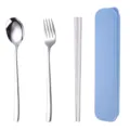Portable stainless steel tableware set with spoon fork chopsticks and blue storage case SKU - Blue Box - Silver