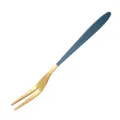 Stainless steel fruit fork with dark blue handle and gold finish for dessert, cake and party use. - Fork / Green Gold