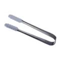 Stainless steel ice tongs with silicone tips, non-slip bar ice cube sugar tong tool, grey. - Black Clip