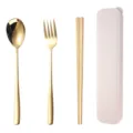 Korean style portable stainless steel gold cutlery set with fork spoon chopsticks and storage case. - Wheat Case-Gold