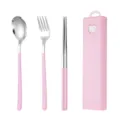 Rosa tragbares 304 Edelstahl Besteckset mit Löffel, Gabel, Stäbchen und Etui. - Barbie-Rosa 3-teiliges Set aus Löffel, Gabel & Essstäbchen