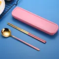 Tragbares Besteckset aus Edelstahl 304 mit rosa Aufbewahrungsbox, Löffel und Stäbchen. - 2-teilige Löffel- und Essstäbchen-Sets / Rosagold