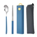 Tragbares Besteckset Edelstahl Löffel Stäbchen Aufbewahrungsbox und grauer Netzbeutel blau - 2-teiliges Besteck-Set in Pfauenblau mit Netztasche