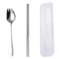 Portable 304 stainless steel fork spoon chopsticks set with storage case for travel. - Two-Piece Set / Silver