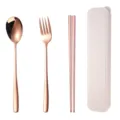 Portable rose gold stainless steel cutlery set with spoon, fork, chopsticks and case. - Wheat Case-Rose Gold