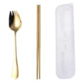 Portable 304 stainless steel gold cutlery set with fork spoon chopsticks and storage case - Two-Piece Set / Gold