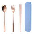 Portable stainless steel cutlery set with case, rose gold spoon fork chopsticks for travel. - Blue Box - Rose Gold