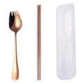 Portable 304 stainless steel rose gold spork chopsticks set with clear case for travel. - Two-Piece Set / Rose Gold