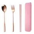 Korean portable cutlery set titanium stainless steel spoon fork chopsticks with pink case. - Pink Case-Rose Gold