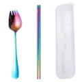 Rainbow titanium 304 stainless steel portable spork chopsticks set with clear storage box. - Two-Piece Set / AB Color