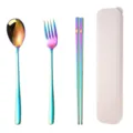Portable titanium stainless steel tableware set with spoon, fork, chopsticks and storage box. - Wheat Case-Iridescent