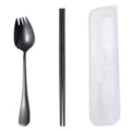 Portable 304 stainless steel tableware set with titanium black fork spoon chopsticks box. - Two-Piece Set / Black