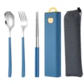 Tragbares Edelstahl Besteck Set mit Löffel Gabel Stäbchen und praktischem Aufbewahrungsbehälter - 3-teiliges Besteck-Set in Pfauenblau mit Netztasche