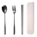Portable stainless steel tableware set with spoon fork chopsticks and case for outdoor daily use - Wheat Case-Black