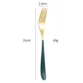Stainless steel dinner fork with gold tines and green handle, elegant cutlery for home kitchen. - Green Gold Fork
