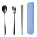 Portable stainless steel cutlery set with titanium coating, spoon, fork, chopsticks and case. - Blue Box - Black