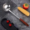 Stainless steel soup ladle with wooden handle kitchen cooking tool item variant - Soup Spoon