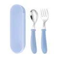 Portable stainless steel baby spoon and fork set with blue storage case for kids use. - Boxed Set / Spoon + Fork + Box / Nordic Blue