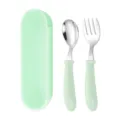 Portable baby cutlery set with spoon, fork and storage box in cute mint green color. - Boxed Set / Spoon + Fork + Box / Nordic Green