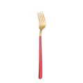 Elegante goldene Gabel mit rotem Griff, Edelstahl Besteck Variante fuer den modernen Tisch. - Rot-goldene Gabel