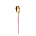 Edelstahlloeffel mit goldenem Kopf und mattem rosa Griff fuer die Kueche und den Esstisch. - Rosa-goldene Löffel