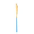 Stilvolles Edelstah Steakmesser mit goldener Klinge und blauem Griff für modernes Essen. - Blaugoldenes Steakmesser