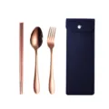 Tragbares Besteckset aus Edelstahl in Roségold mit Aufbewahrungstasche für Outdoor Camping - Löffel Gabel Und Essstäbchen / Dunkelblaue Tasche + Roségold / Roségold