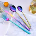 Set di posate in acciaio inossidabile arcobaleno, include coltello, forchetta, cucchiaio, elegante. - Set In Confezione Regalo / Set arcobaleno da 4 pezzi in confezione regalo