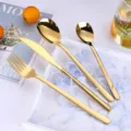 Stile coreano 304 acciaio inossidabile oro posate set coltello forchetta cucchiaio 4pz - Set In Confezione Regalo / Set oro da 4 pezzi in confezione regalo