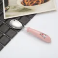 Süßes Edelstahl Baby Löffel mit rosa Cartoon Kuh Griff für Kinder Fütterung Geschirr - Rosa Kalb-Löffel