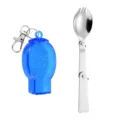 Portable folding stainless steel spork with blue storage case and keychain for outdoor travel - Double Fold Salad Fork with Blue Box