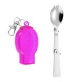 Portable folding stainless steel spork outdoor travel cutlery with pink glitter case - Double Fold Salad Fork with Pink Box