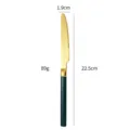 Coltello tavola acciaio inossidabile 304 lucido con manico quadrato verde scuro, dimensioni indicate. - Coltello da Tavola Verde e Oro