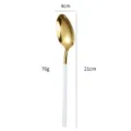 Cucchiaio in acciaio inossidabile dorato con manico quadrato bianco, 21cm, 76g. - Cucchiaio da Cena Oro Bianco